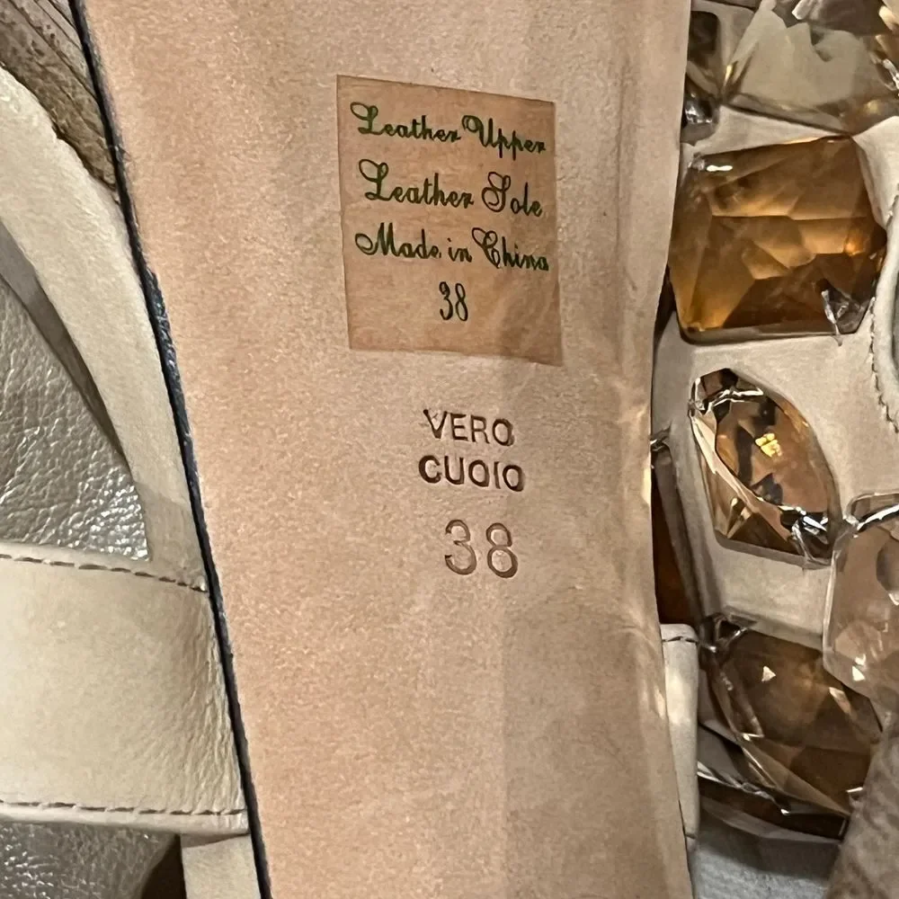 Jean-Michel Cazabat Crystal Embellished Platform Leather High Heels‎ Nude Sz 7.5
